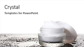  Presentation with cosmetic - Cool new presentation theme with dropped parts - cosmetic cream on table isolated backdrop and a white colored foreground
