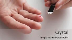  Presentation with stripe - Slide deck featuring dropped parts - female finger with blood drop background and a light gray colored foreground