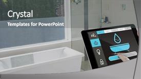  Presentation with digital - Slide set with dropped parts - hand holding digital tablet background and a dark gray colored foreground