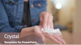  Presentation with mobile phone in woman hand - Cool new PPT theme with dropped parts - woman getting wet on hand backdrop and a coral colored foreground