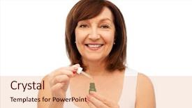  Presentation with cosmetics serum - Cool new slide deck with dropper and bottle of serum backdrop and a coral colored foreground