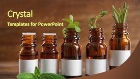  Presentation with bottles - PPT theme featuring dropper bottles and herbs background and a tawny brown colored foreground