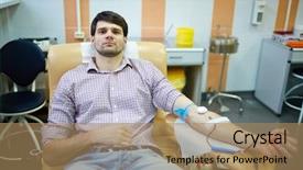  Presentation with blood - Slides with man with dropper donating his blood in hospital background and a coral colored foreground