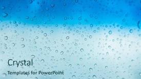  Presentation with blue drops - Theme featuring drops of water on glass window over blue sky background and a light blue colored foreground