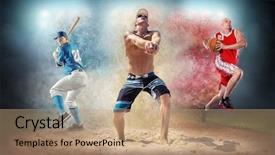  Presentation with basketball collage - PPT theme enhanced with jump - collage of team sport players background and a coral colored foreground