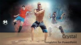  Presentation with basketball collage - Beautiful presentation theme featuring jump - collage of team sport players backdrop and a coral colored foreground