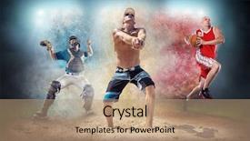  Presentation with basketball collage - PPT layouts enhanced with jump - collage of team sport players background and a coral colored foreground