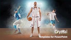  Presentation with basketball collage - Cool new slide set with jump - collage of team sport players backdrop and a coral colored foreground