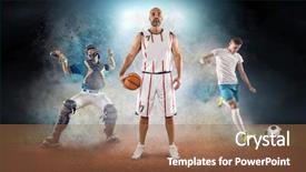  Presentation with basketball collage - Presentation featuring jump - collage of team sport players background and a coral colored foreground