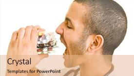  Presentation with eating - Presentation theme with drug abuse - doctor eating a heap background and a coral colored foreground