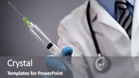  Presentation with abuse - Audience pleasing PPT theme consisting of drug abuse - doctor holding medical injection syringe backdrop and a gray colored foreground