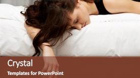  Presentation with bottle - Presentation design enhanced with drug abuse - drunk woman sleeping on bed background and a tawny brown colored foreground