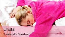  Presentation with doctor helps to get out of bed an elderly woman - Colorful slides enhanced with drug abuse - drunk woman sleeping on bed backdrop and a coral colored foreground