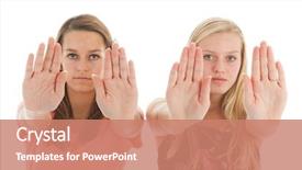  Presentation with saying - Beautiful presentation design featuring drug abuse - girls saying no with hand backdrop and a coral colored foreground