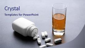  Presentation with alcohol pills - Colorful theme enhanced with drug abuse - glass of alcohol and bottle backdrop and a sky blue colored foreground
