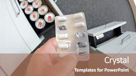  Presentation with pills - Beautiful slide set featuring drug abuse - hand holding blister with pills backdrop and a coral colored foreground
