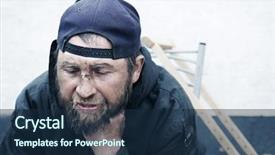  Presentation with homeless - Presentation theme featuring drug abuse - homeless man background and a navy blue colored foreground