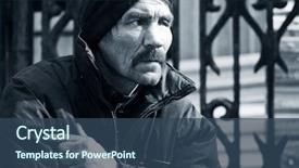  Presentation with homeless - PPT theme featuring drug abuse - homeless man background and a ocean colored foreground