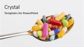  Presentation with abuse - Theme consisting of drug abuse - many tablets on spoon background and a white colored foreground