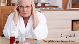  Presentation with abuse - Audience pleasing PPT layouts consisting of drug abuse - older woman with medicine backdrop and a soft green colored foreground