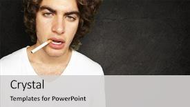  Presentation with drug abuse - Beautiful PPT theme featuring drug abuse - portrait of a sad smoker backdrop and a light gray colored foreground