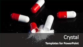  Presentation with white pills spilled from pills - Theme with drug abuse - red and white pills broken background and a dark gray colored foreground