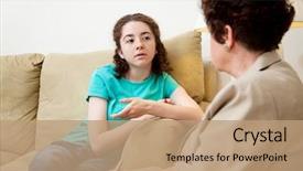 Presentation with teen girl - Presentation theme having drug abuse - teen girl talking background and a coral colored foreground