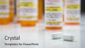  Presentation with bottles - Colorful presentation theme enhanced with drug abuse - variety of non-proprietary medicine bottles backdrop and a light gray colored foreground