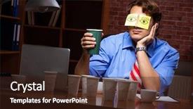  Presentation with employee working in industry - Colorful PPT theme enhanced with drug abuse - young employee drinking coffee working backdrop and a wine colored foreground