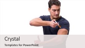  Presentation with drug abuse - Colorful slide set enhanced with drug abuse - young man in doping concept backdrop and a white colored foreground