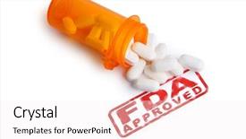  Presentation with fda - Beautiful PPT theme featuring drug administration - bottle of pills backdrop and a white colored foreground