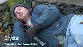  Presentation with homeless - PPT theme featuring drug alcohol abuse - homeless man asleep background and a  colored foreground