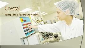  Presentation with drug pharmacy - Audience pleasing PPT theme consisting of drug companies - woman worker in pharmacy company backdrop and a soft green colored foreground