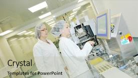  Presentation with company - Colorful slide set enhanced with drug companies - woman worker in pharmacy company backdrop and a mint green colored foreground