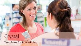  Presentation with sales - Audience pleasing presentation consisting of drug counseling - woman in pharmacy being counseled backdrop and a  colored foreground