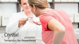  Presentation with hero mask woman - Slide deck with drug counseling - woman shopping tea and herbs background and a  colored foreground