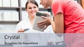  Presentation with hero mask woman - Cool new slides with drug counseling - woman with list shopping tea backdrop and a light blue colored foreground