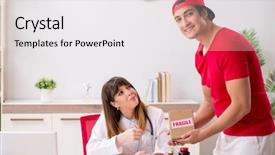  Presentation with hospital quality improvement - Presentation enhanced with drug delivery - courier delivering urgent parcel background and a white colored foreground