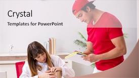  Presentation with workplace safety hospital - PPT theme with drug delivery - courier delivering urgent parcel background and a white colored foreground