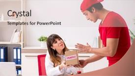  Presentation with courier - PPT theme enhanced with drug delivery - courier delivering urgent parcel background and a lemonade colored foreground