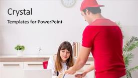  Presentation with courier - Audience pleasing theme consisting of drug delivery - courier delivering urgent parcel backdrop and a white colored foreground