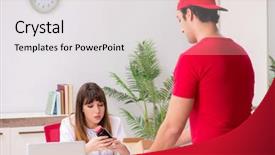  Presentation with courier delivery - Slide set consisting of drug delivery - courier delivering urgent parcel background and a lemonade colored foreground