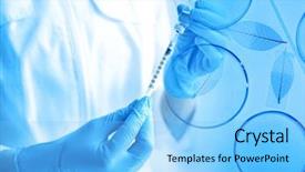  Presentation with health drug - Beautiful slide deck featuring drug designing - doctor hands with syringe backdrop and a  colored foreground