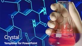  Presentation with drug discovery - Colorful PPT layouts enhanced with drug discovery - chemistry research hand holding flask backdrop and a navy blue colored foreground