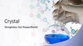  Presentation with drug discovery - Audience pleasing theme consisting of drug discovery - chemistry research hand holding flask backdrop and a sky blue colored foreground