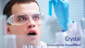  Presentation with drug test - PPT theme consisting of drug discovery - man scientist holding a test background and a sky blue colored foreground