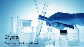  Presentation with drug discovery - Theme with drug discovery - scientific or medical experiment--scientist holding background and a light blue colored foreground