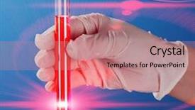  Presentation with blue lights - Cool new slide deck with drug discovery - test tube in hand backdrop and a coral colored foreground