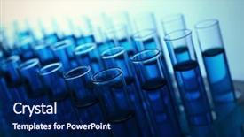  Presentation with drug discovery - Slide deck consisting of drug discovery - test-tubes close-up background and a navy blue colored foreground