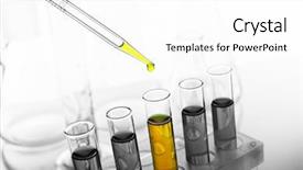  Presentation with drug discovery - Cool new PPT theme with drug discovery - test-tubes close-up backdrop and a white colored foreground